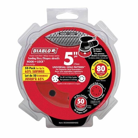 Diablo 5 in. Ceramic Blend Hook and Lock Sanding Disc 80 Grit Coarse 50 pk DCD050080H50G